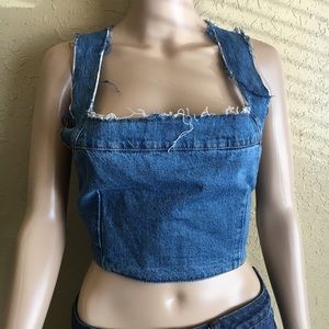 Zara raw cut edge denim tie top